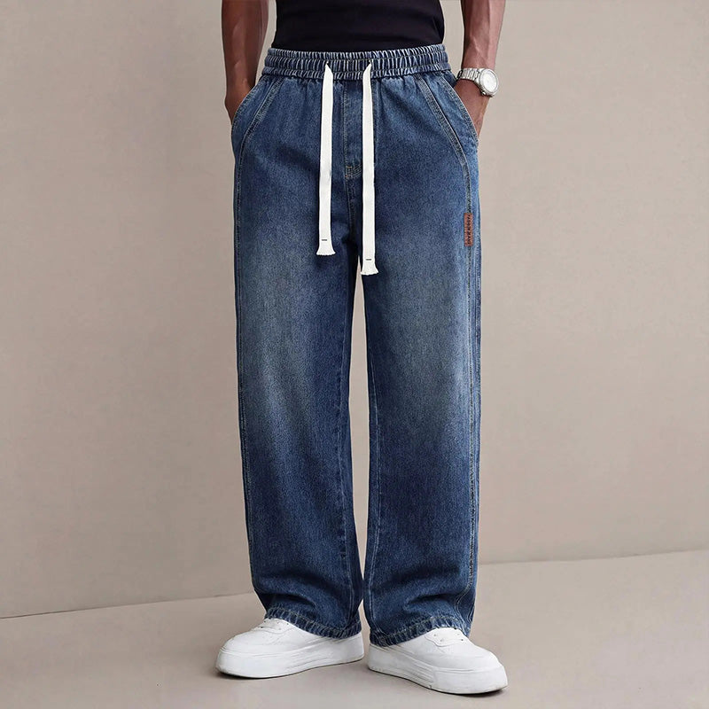 Men's Elastic-Waist Wide-Leg Jeans