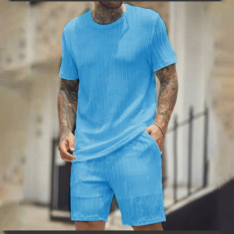 Vertical-striped T-shirt and shorts casual set