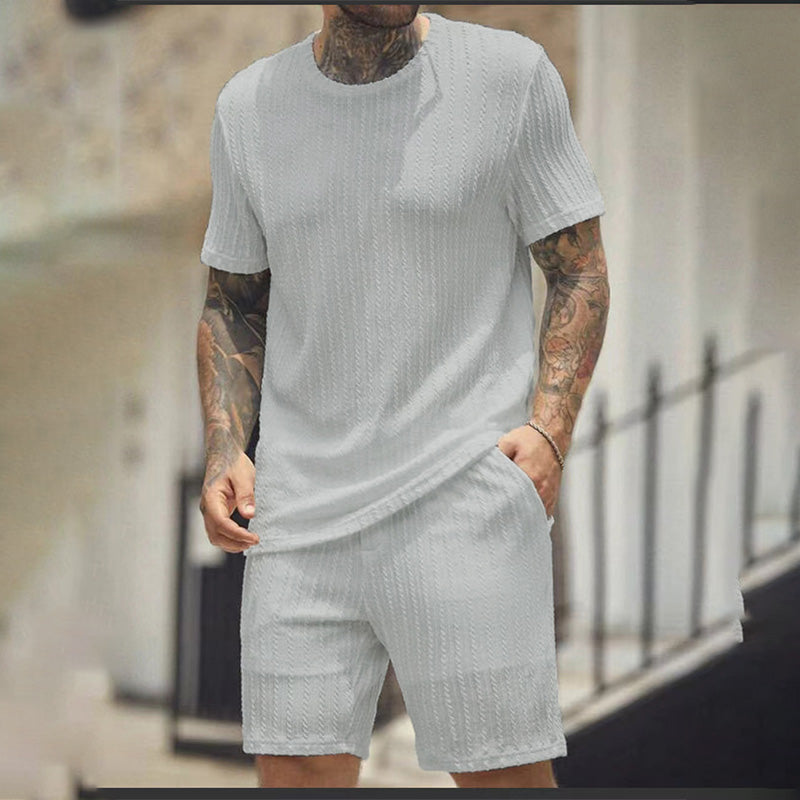 Vertical-striped T-shirt and shorts casual set