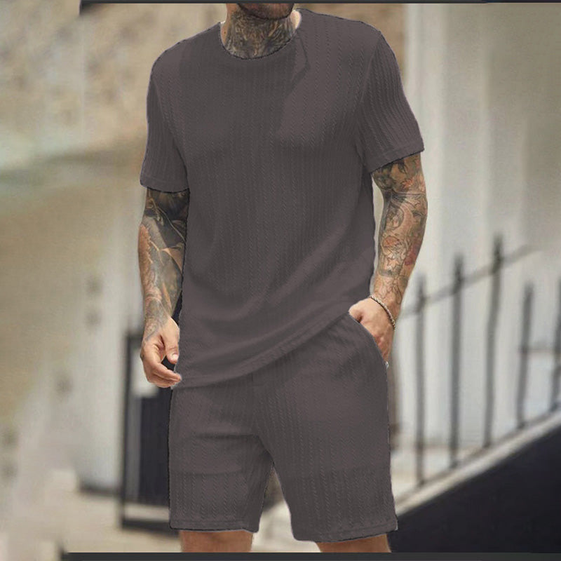 Vertical-striped T-shirt and shorts casual set