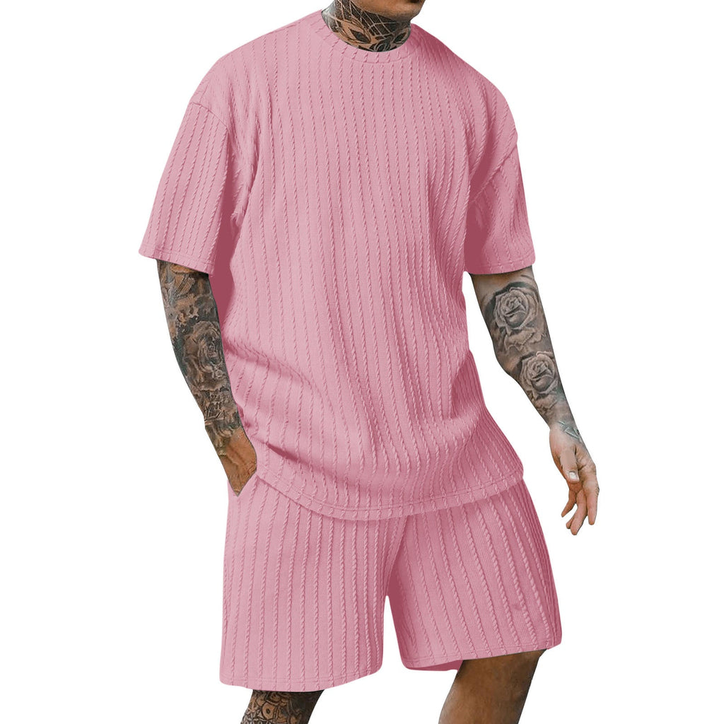 Vertical-striped T-shirt and shorts casual set