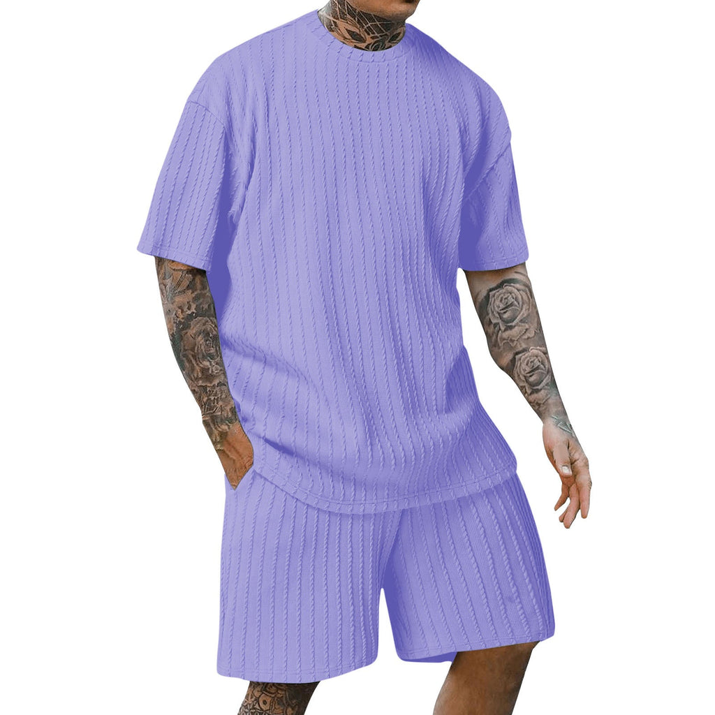Vertical-striped T-shirt and shorts casual set