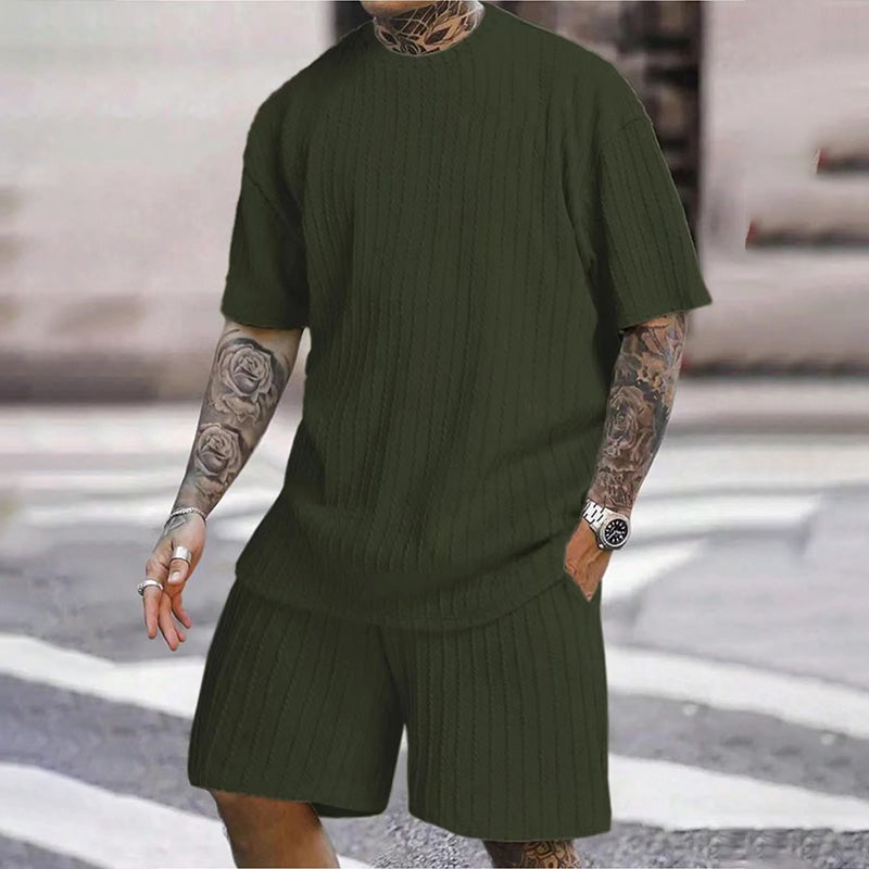 Vertical-striped T-shirt and shorts casual set