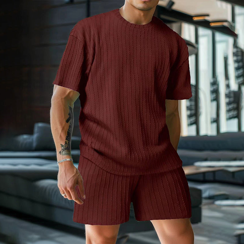 Vertical-striped T-shirt and shorts casual set