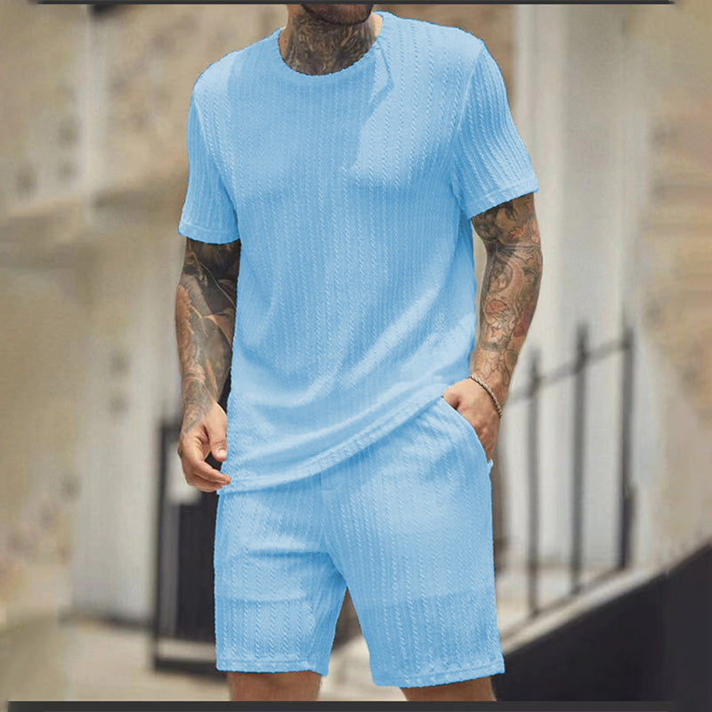 Vertical-striped T-shirt and shorts casual set