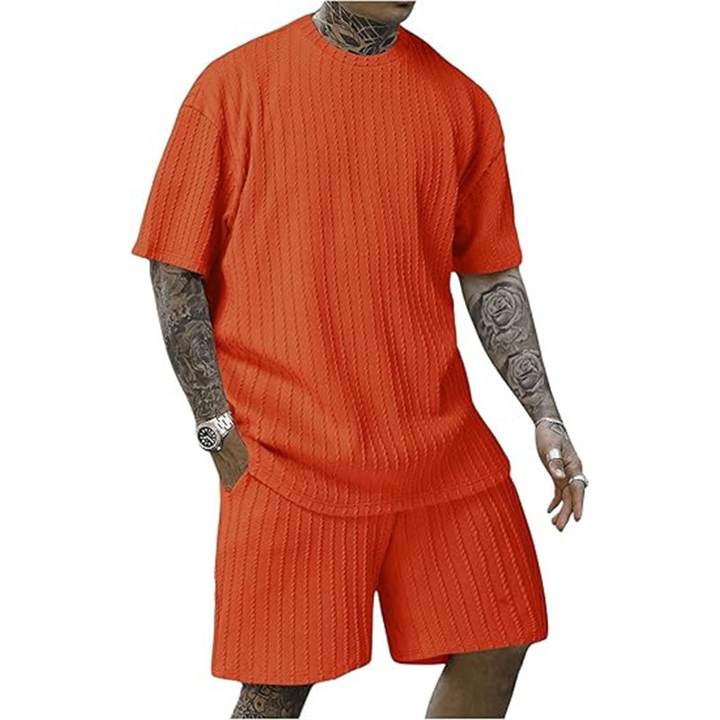 Vertical-striped T-shirt and shorts casual set