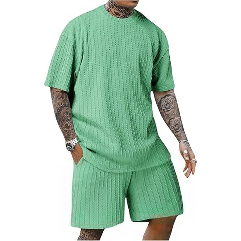Vertical-striped T-shirt and shorts casual set