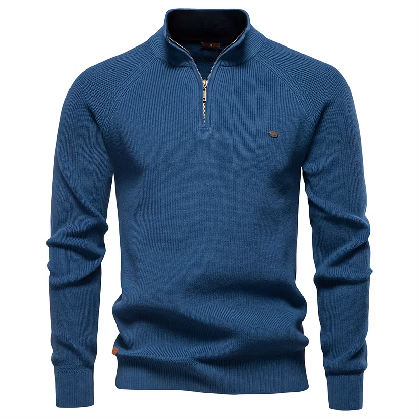 Men's Cotton Zipper Knit Sweater