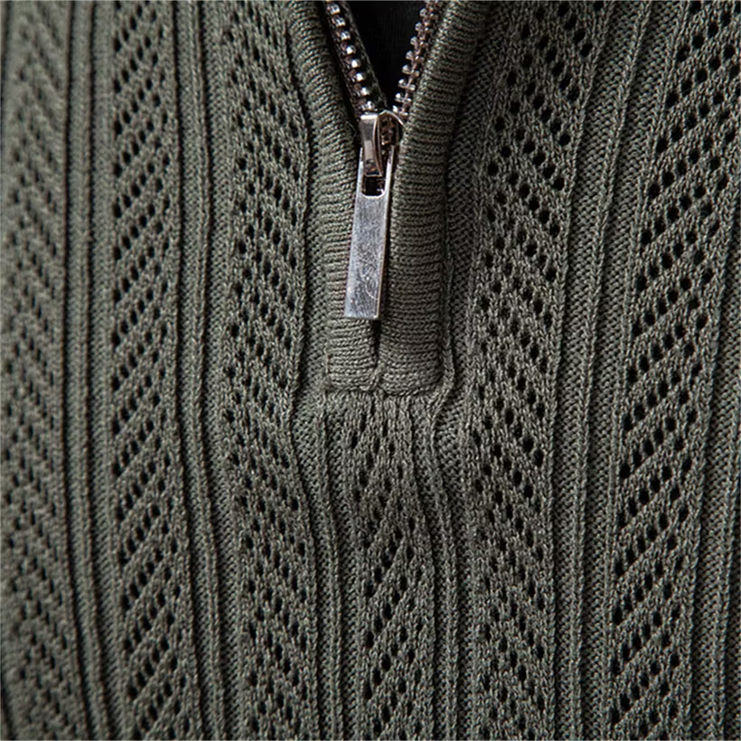 Premium Solid Zip-Up Long-Sleeve Knit Polo Shirt