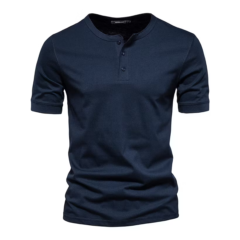 Mens Henley Short Sleeve Cotton Casual Shirt
