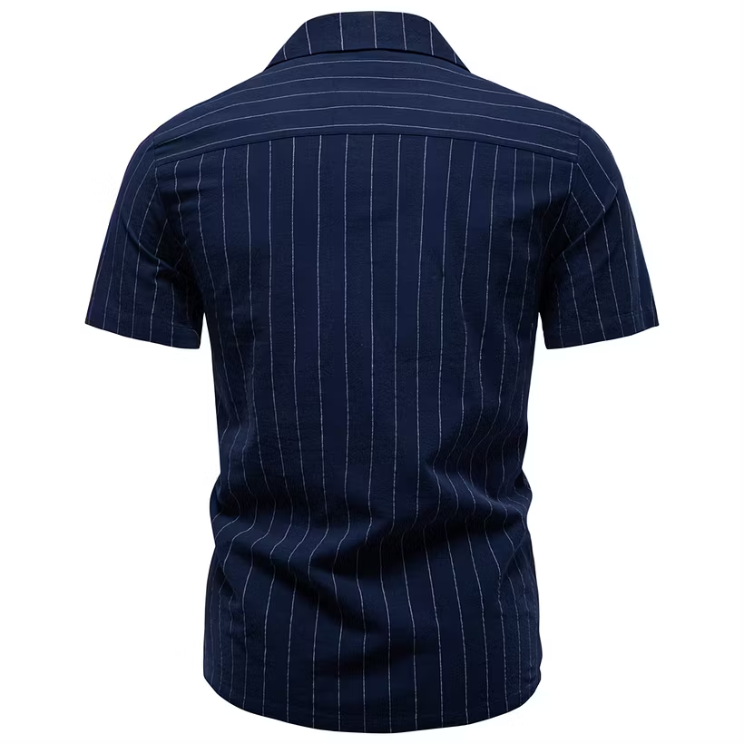 Retro Vertical Stripe Cuban Collar Shirt