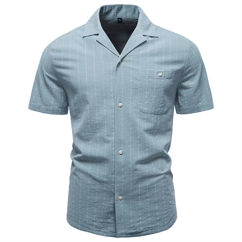 Retro Vertical Stripe Cuban Collar Shirt