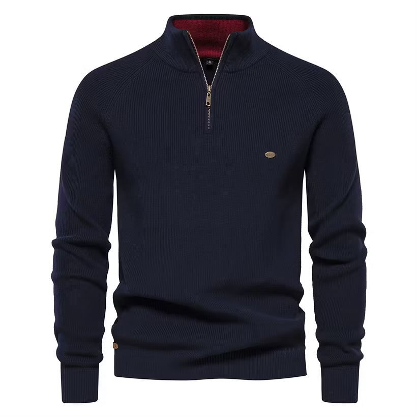 Men's Cotton Zipper Knit Sweater